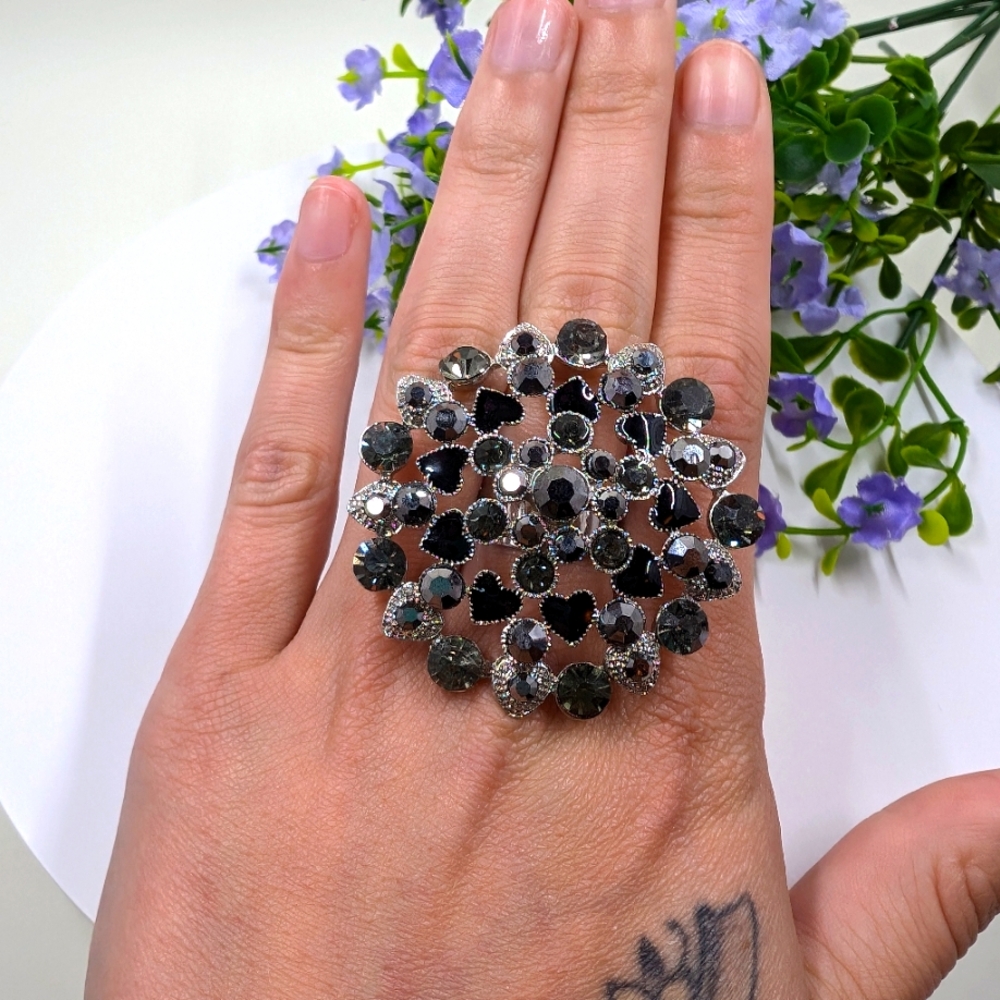 Genuine Crystal Blingy Vintage Cocktail Ring Adjustable Size